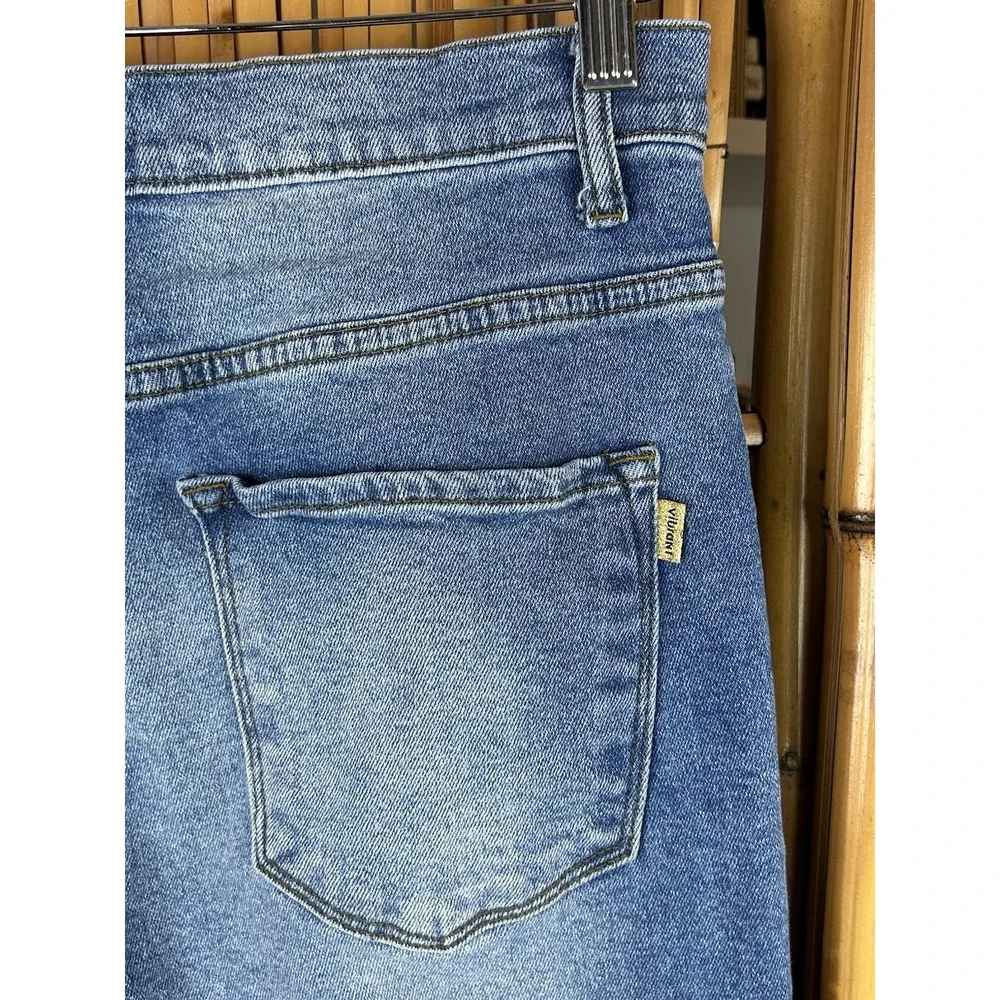 Vibrant MIU Jeans Women Size 11 Distressed High Waist Blue Straight Leg‎ 29x32 - Picture 9 of 16